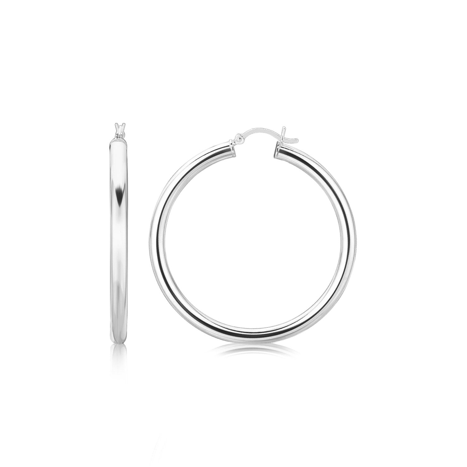 Sterling Silver Rhodium Plated Thick Large Polished Hoop Design Earrings(4x40mm) in a sleek high-contrast midnight luxury edi