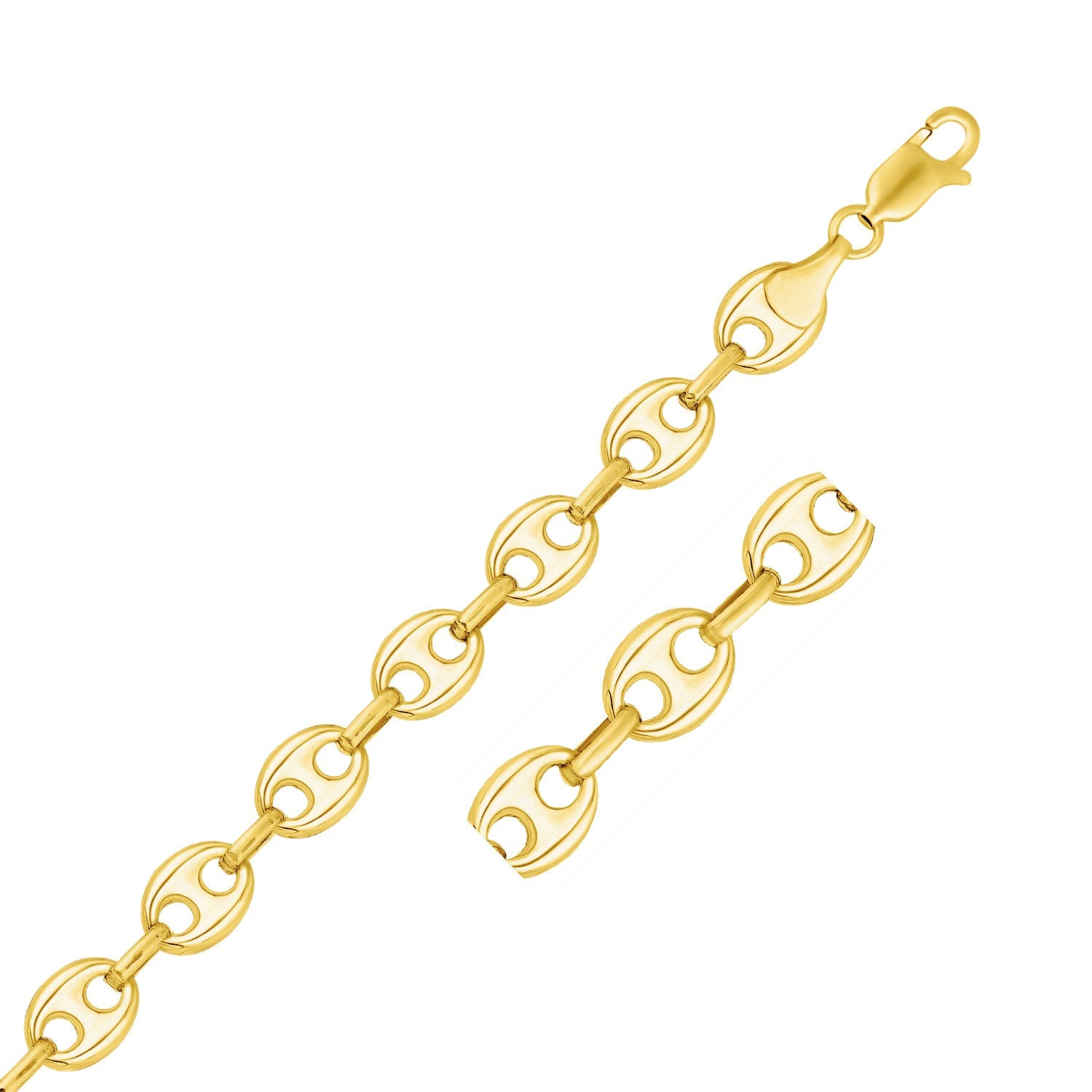 14k Yellow Gold Puffed Mariner Link Bracelet (11.00 mm) in a sleek high-contrast midnight luxury editorial style