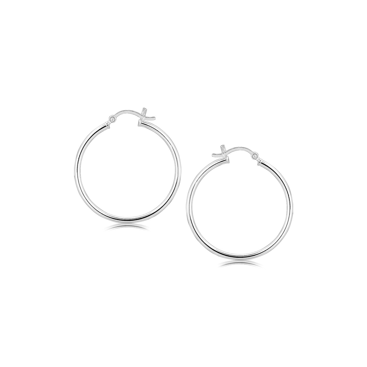 Sterling Silver Thin Polished Hoop Style Earrings with Rhodium Plating (2x30mm) in a sleek high-contrast midnight luxury edit