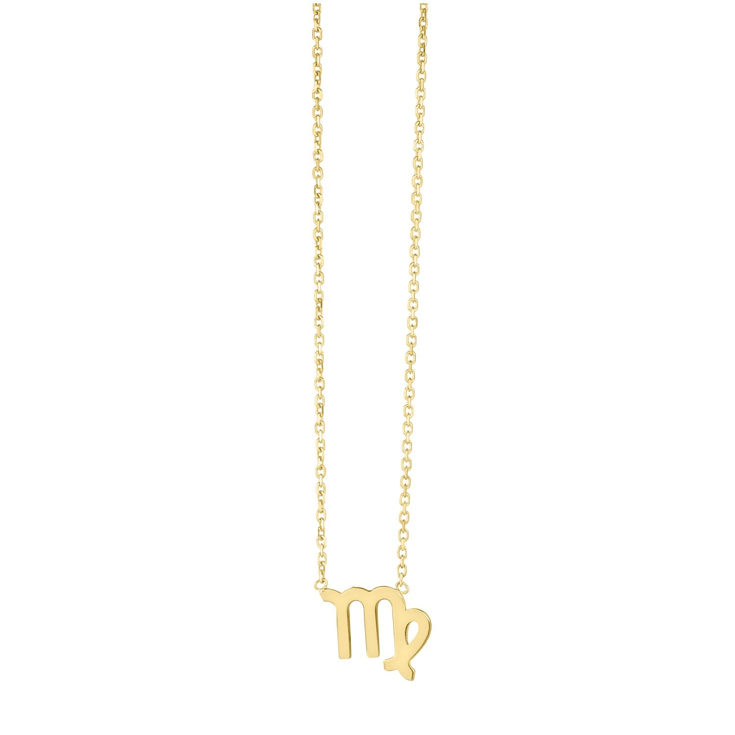 14K Yellow Gold Virgo Necklace in a sleek high-contrast midnight luxury editorial style