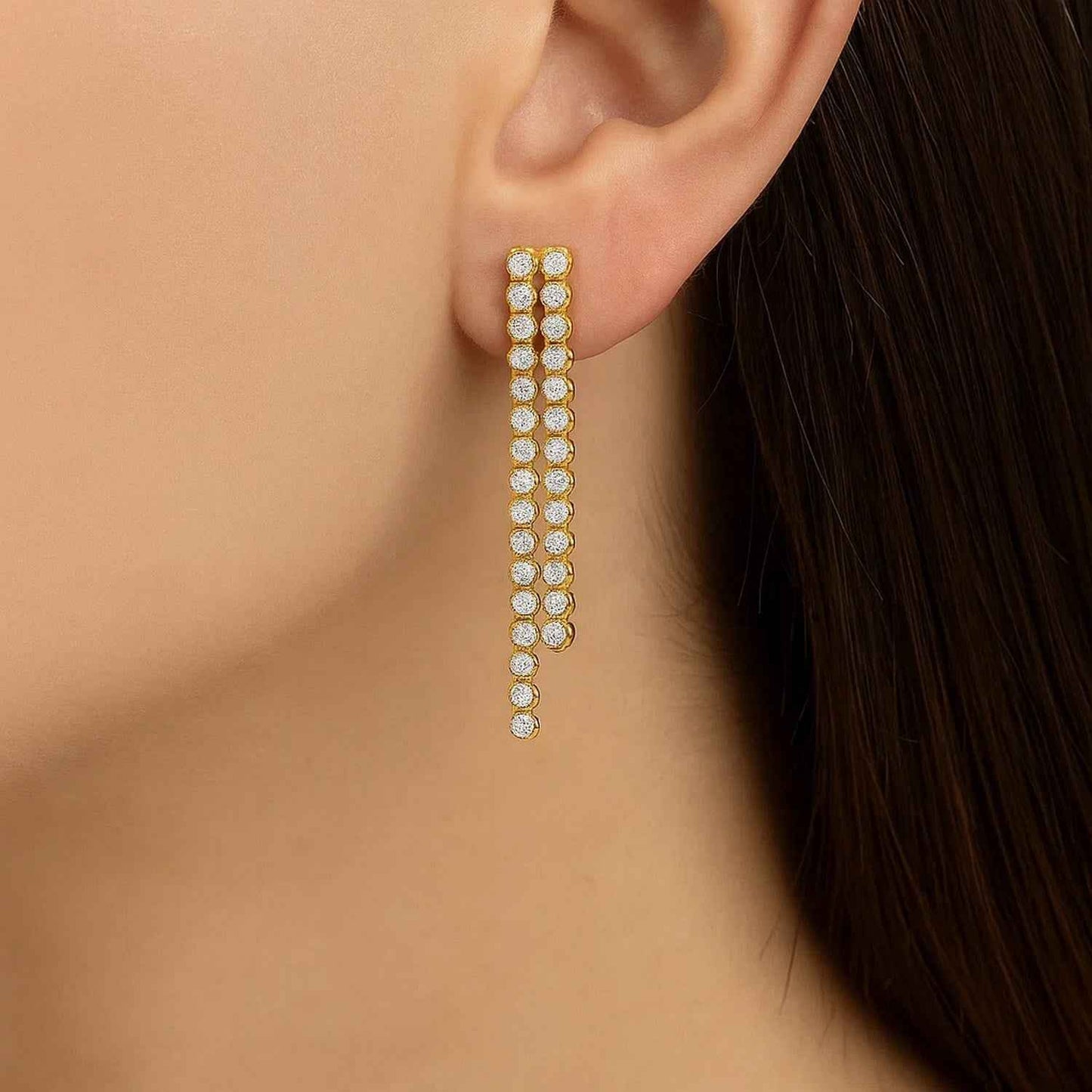 14K Two Tone Gold Diamon Oro Cascade Drop Earrings