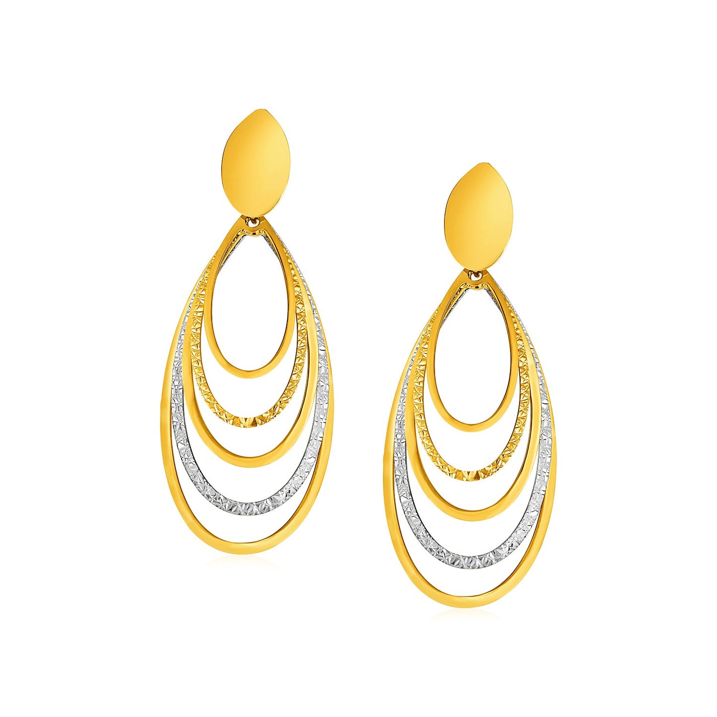 14k Two Tone Gold Two Toned Post Earrings with Graduated Ovals in a sleek high-contrast midnight luxury editorial style