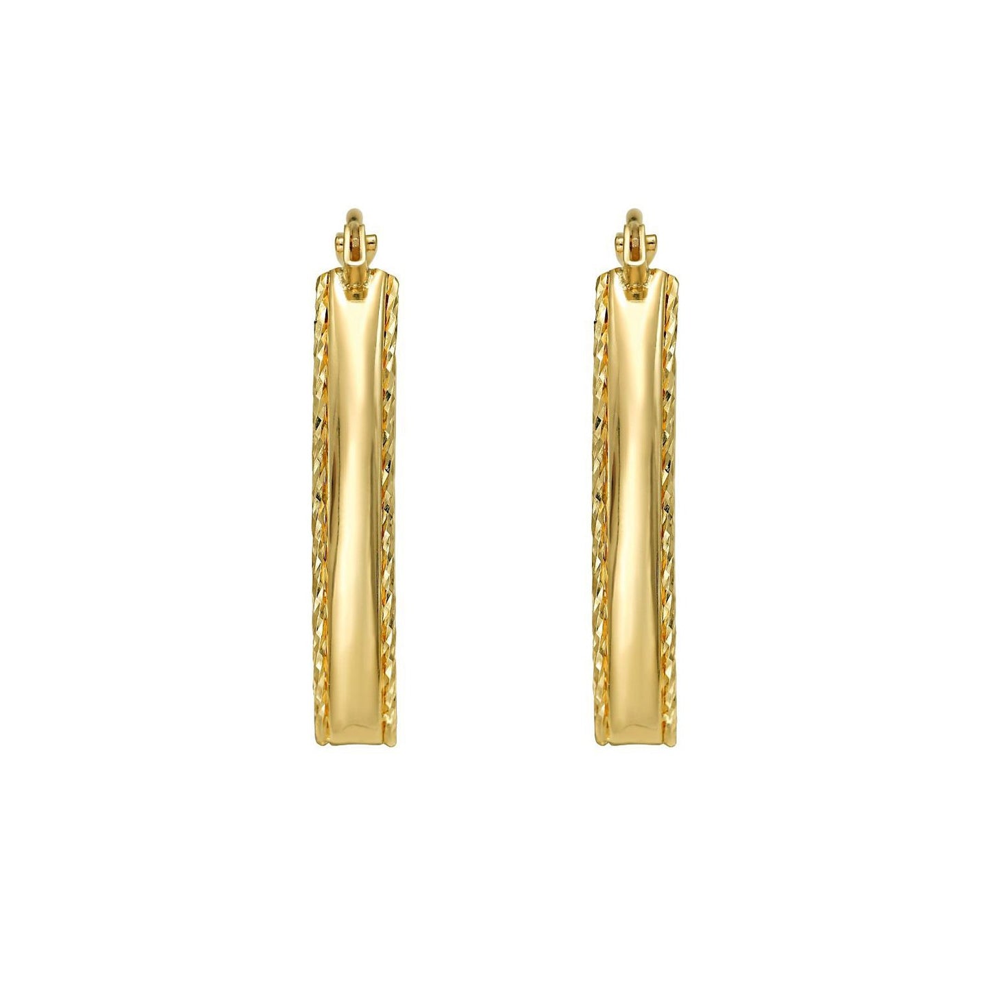 14K Yellow Gold Small Diamond Cut Marquise Hoop Earrings