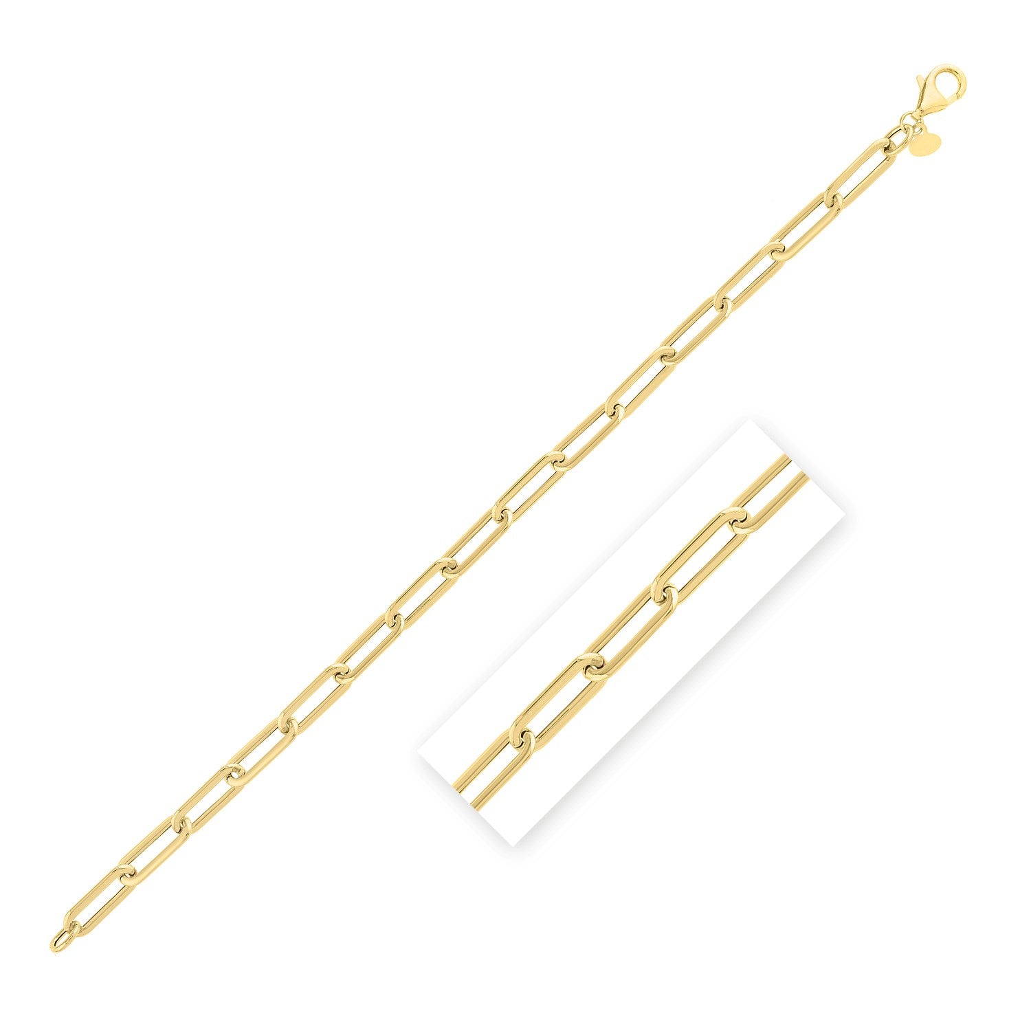 Long Domed Paperclip Bracelet in 14K Yellow Gold (4.80 mm) in a sleek high-contrast midnight luxury editorial style