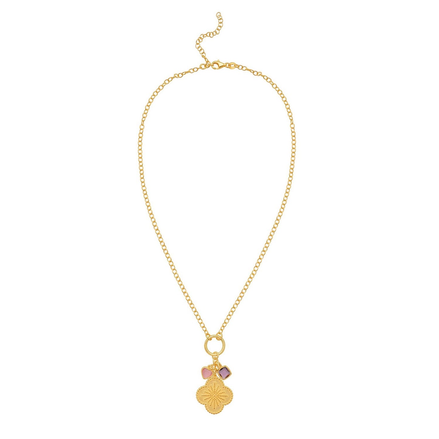 Sterling Silver Gold Plated Flower Cubic Zirconia Charm Necklace
