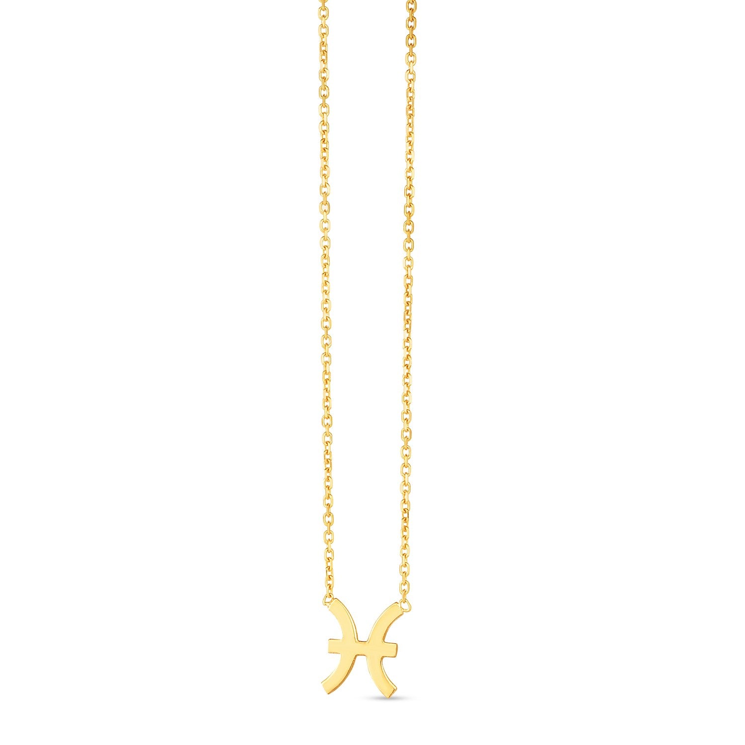 14K Yellow Gold Pisces Necklace in a sleek high-contrast midnight luxury editorial style