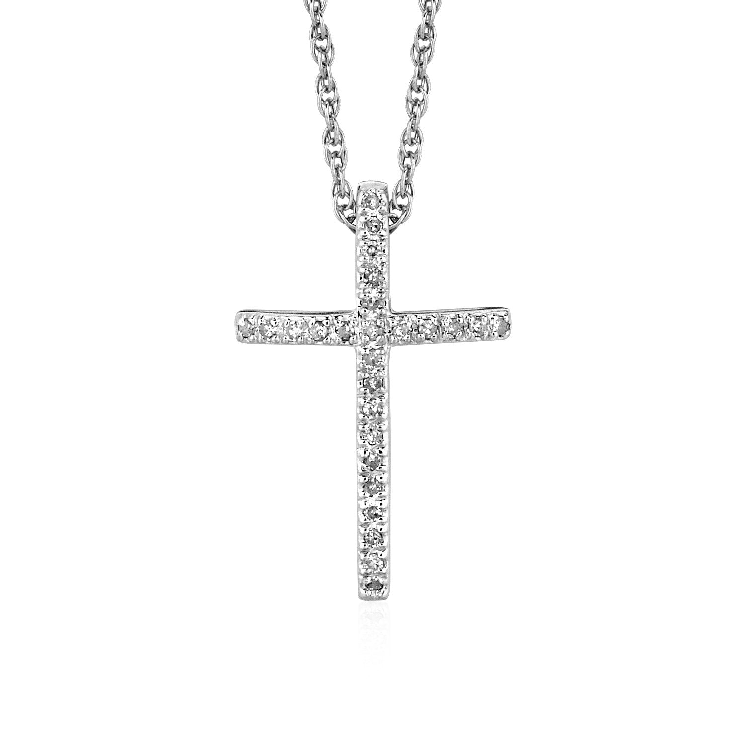 Narrow Cross Pendant with Diamonds in Sterling Silver in a sleek high-contrast midnight luxury editorial style