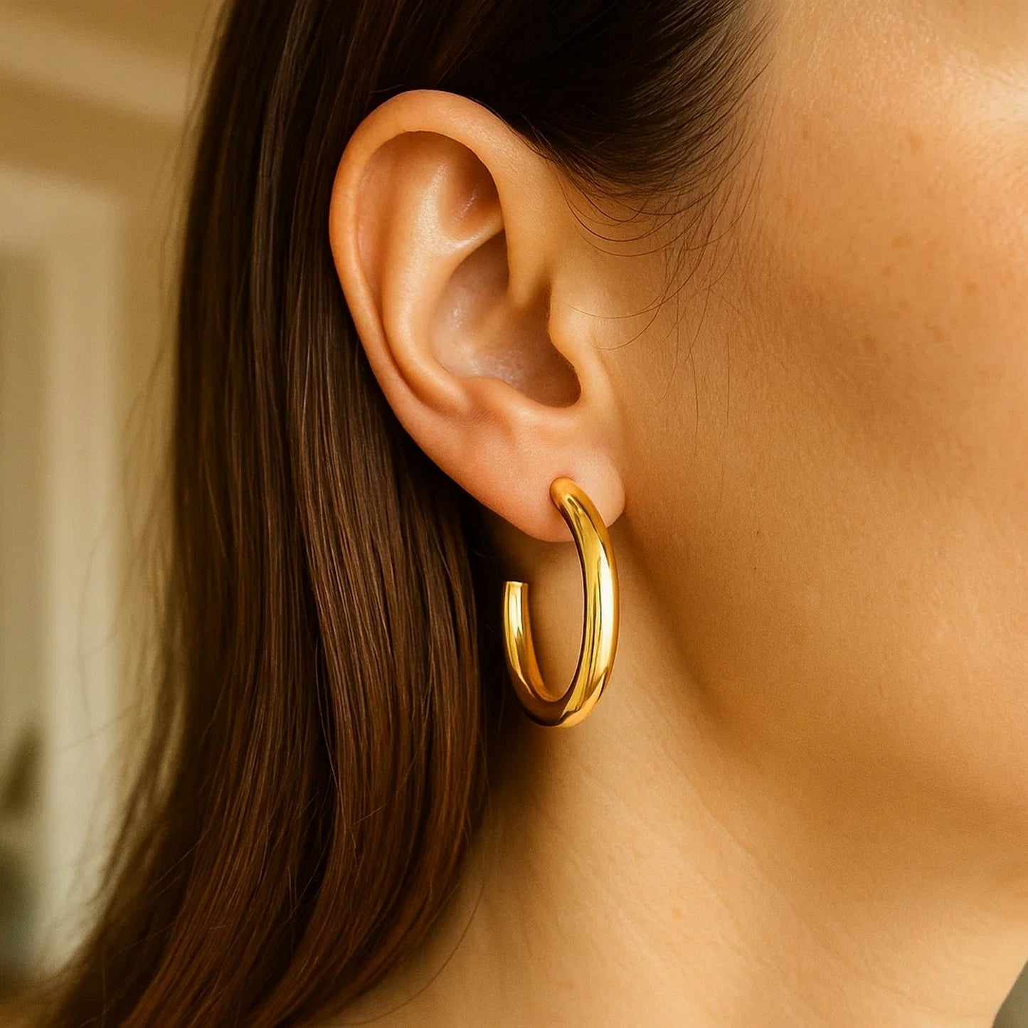 Round C Hoop Earrings in 14K Yellow Gold