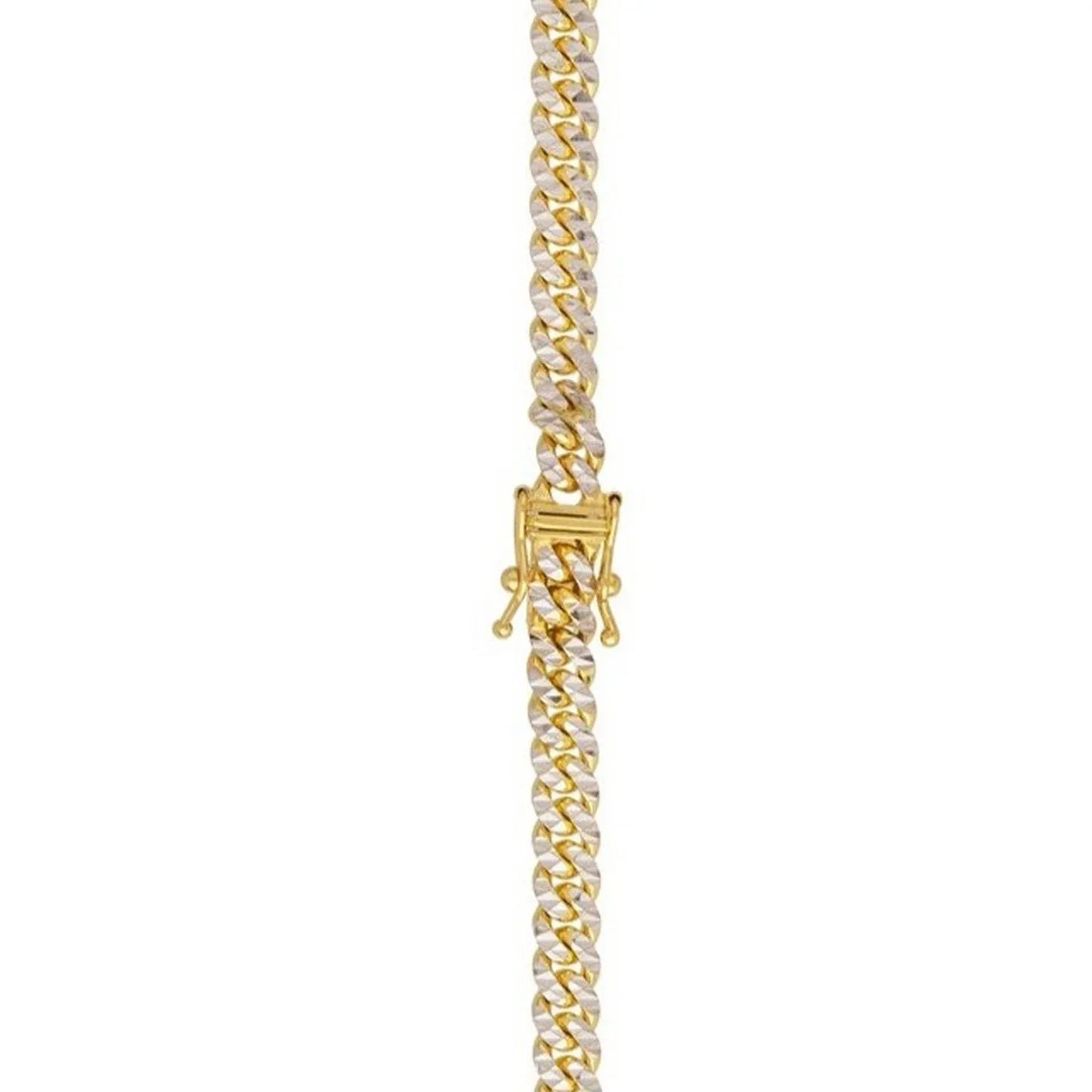 Classic Miami Cuban White Pave Solid Chain in 14k Yellow Gold (4.00 mm) - Peelerie