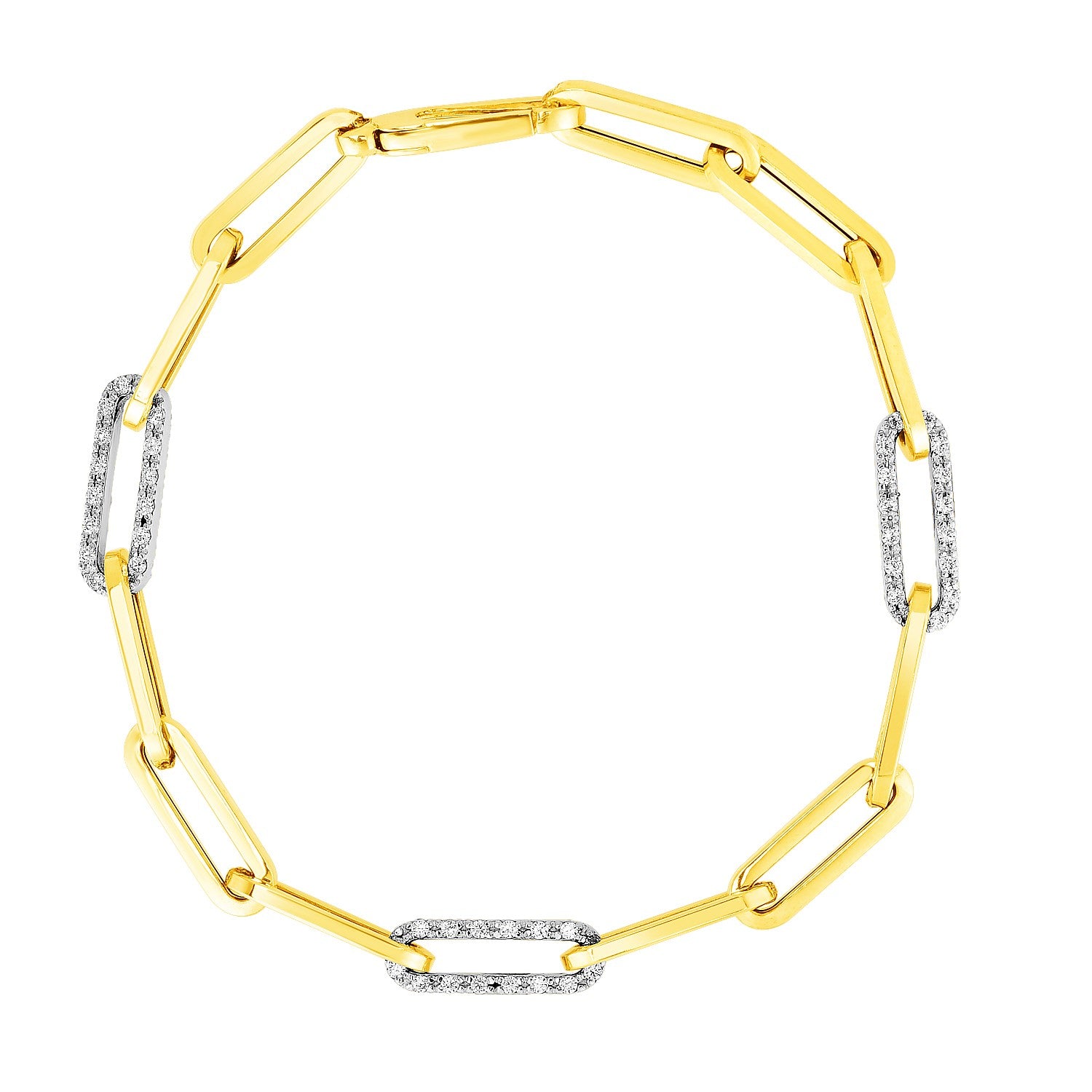 14k Yellow Gold inch Paperclip Chain Bracelet with Three Diamond Links (2.00 mm) in a sleek high-contrast midnight luxury edi