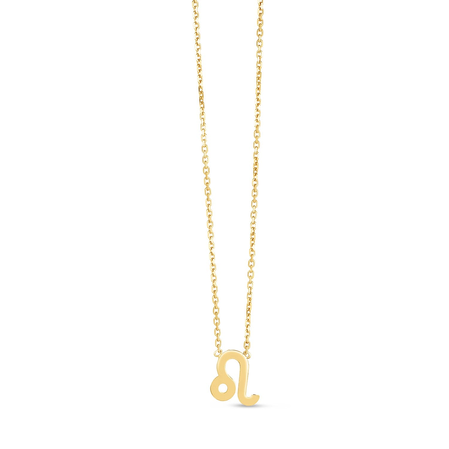 14K Yellow Gold Leo Necklace in a sleek high-contrast midnight luxury editorial style