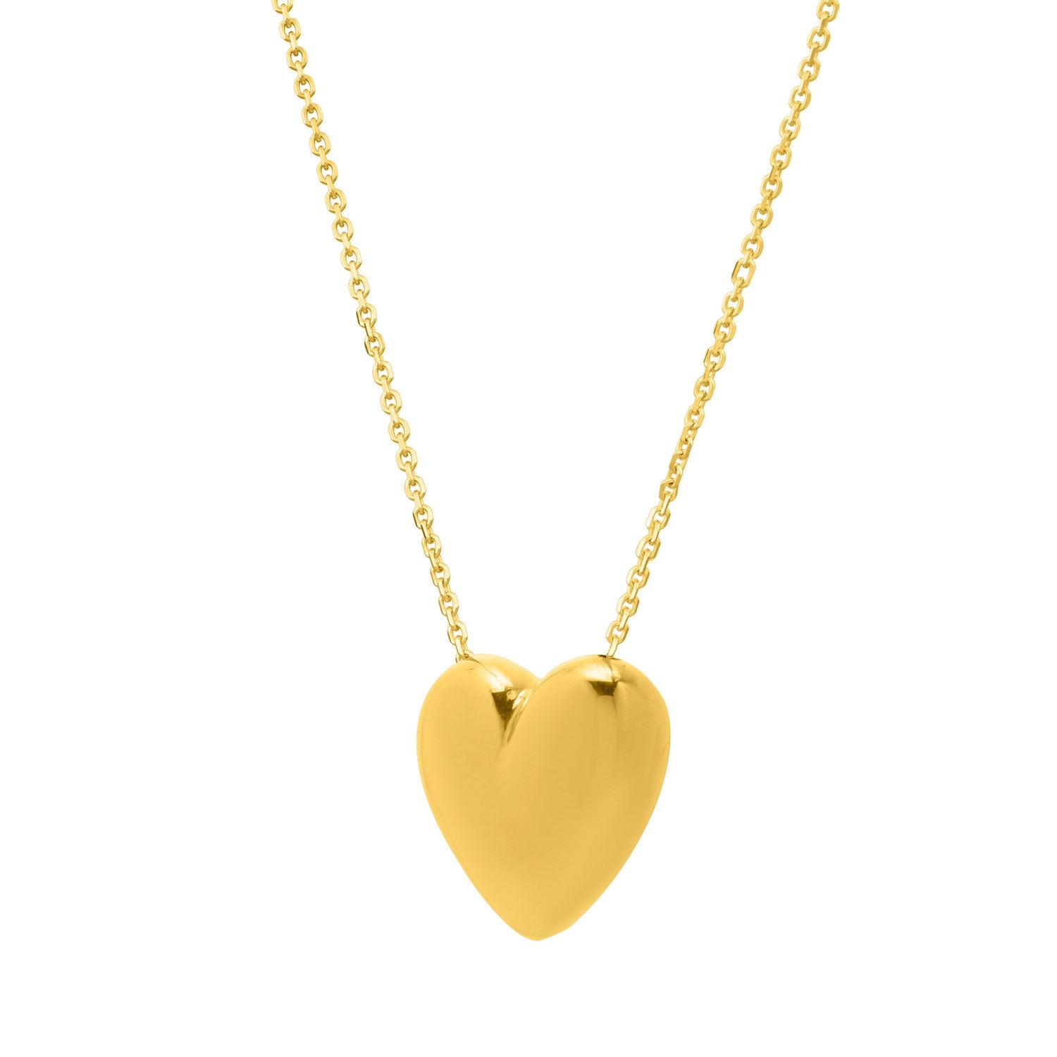 Large Puffed Heart Necklace in 14K Yellow Gold in a sleek high-contrast midnight luxury editorial style