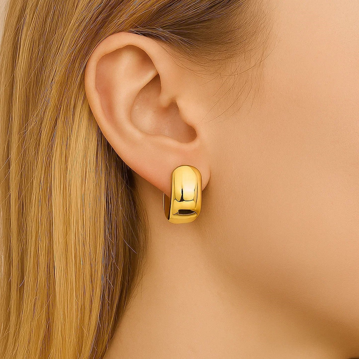 Wide Huggie Hoop Earrings in 14K Yellow Gold