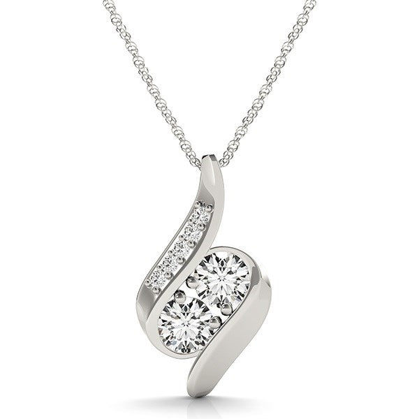 14k White Gold Two Stone Curved Style Diamond Pendant (3/4 cttw) in a sleek high-contrast midnight luxury editorial style