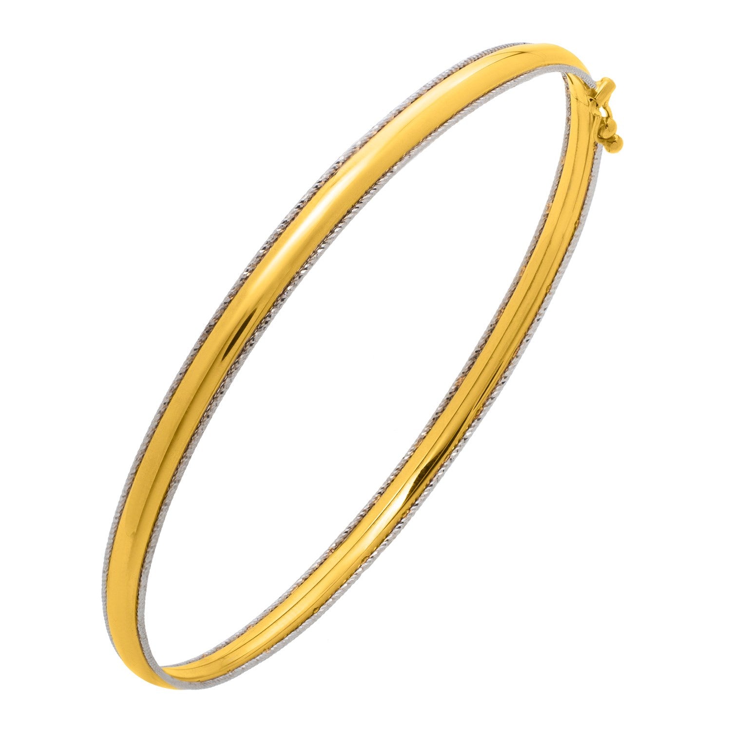 Two Tone Minimalist Bangle in 14K Yellow Gold (4.10 mm) in a sleek high-contrast midnight luxury editorial style