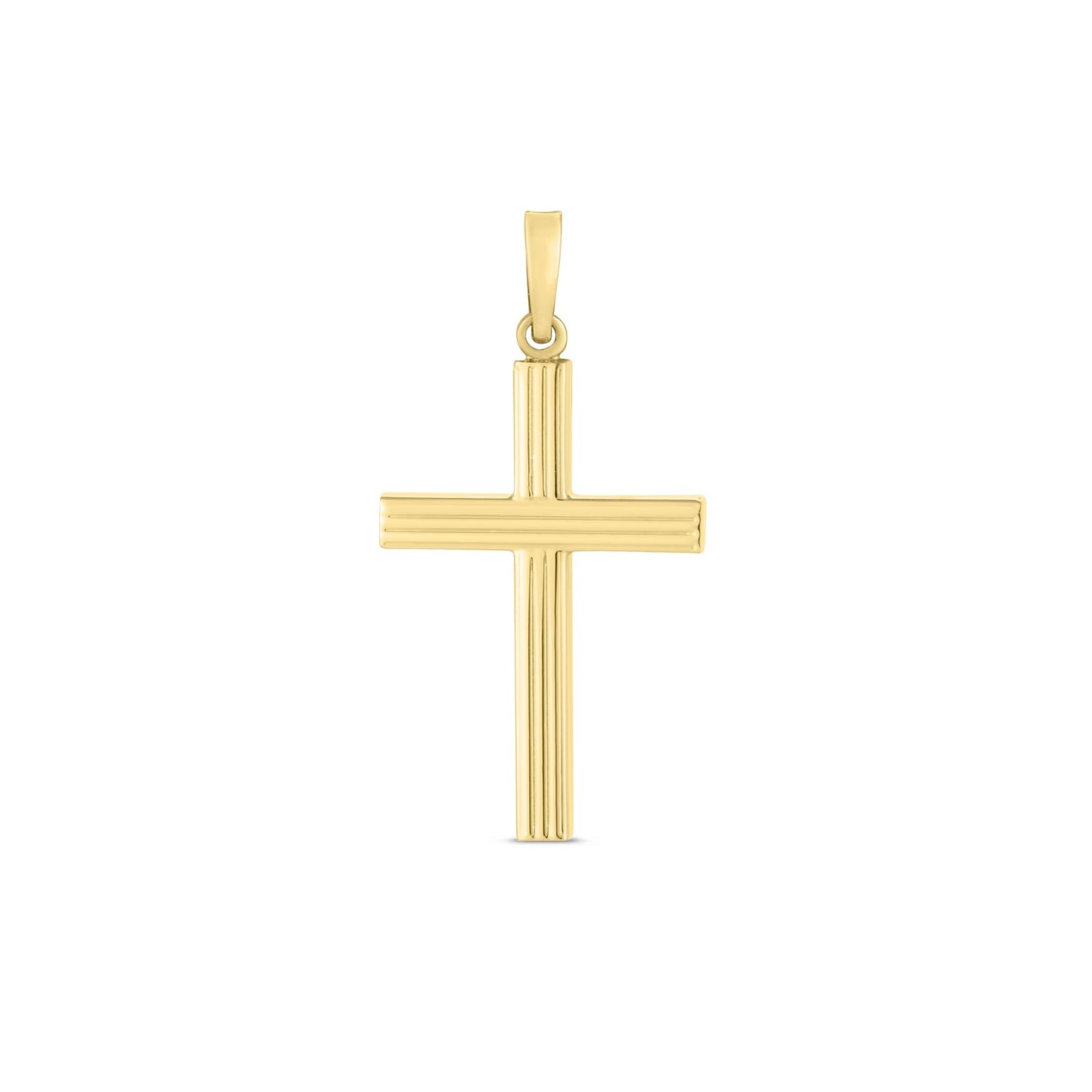 14k Yellow Gold High Polish Ribber Cross Pendant in a sleek high-contrast midnight luxury editorial style