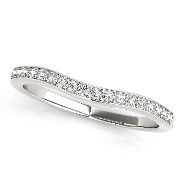 14k White Gold Channel Curved Diamond Wedding Band (1/4 cttw) in a sleek high-contrast midnight luxury editorial style