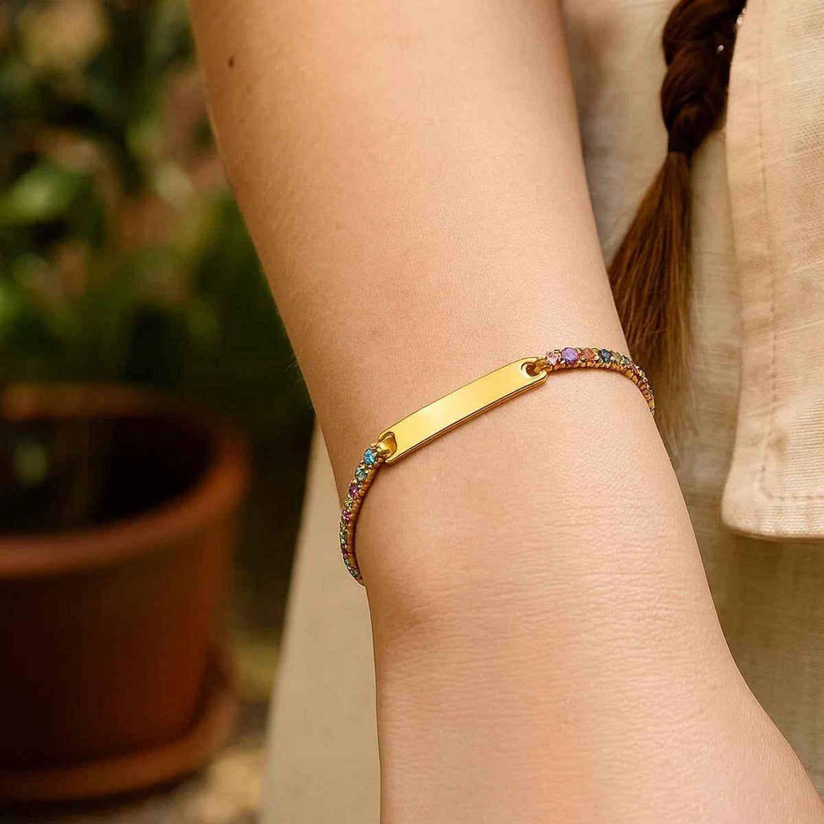 Sterling silver, gold plated bracelet set with cubic zirconia