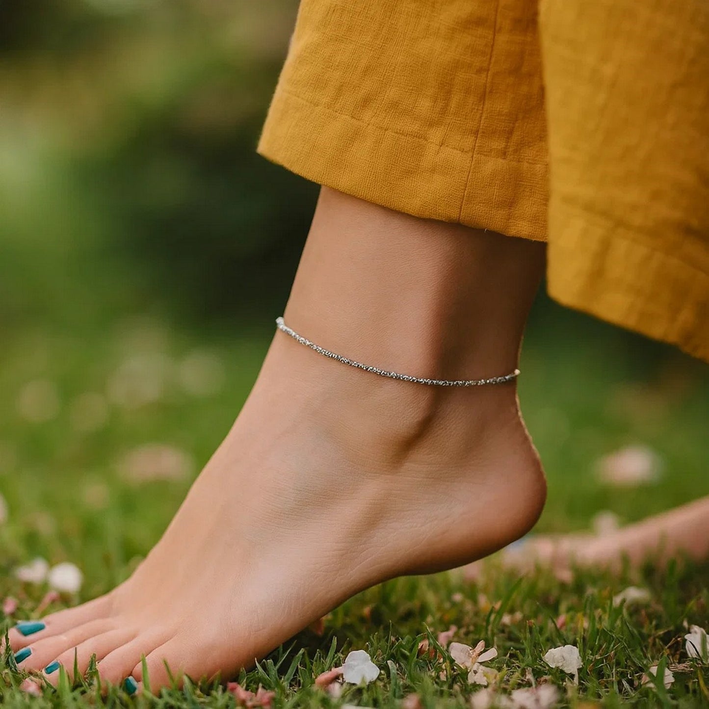 Sterling Silver Rhodium Plated Sparkle Anklet