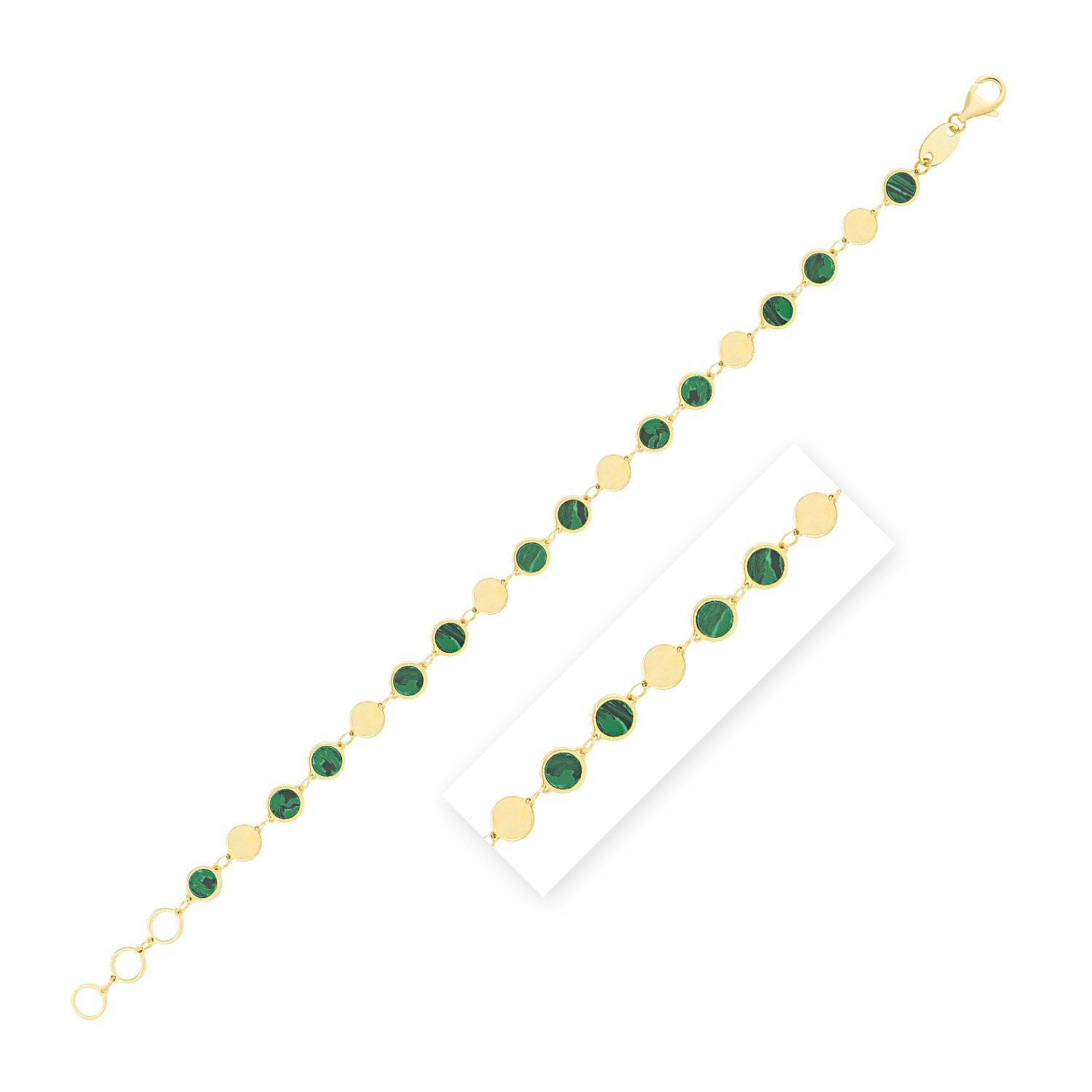 Malachite Gem Alternating Bracelet in 14K Yellow Gold (5.00 mm) in a sleek high-contrast midnight luxury editorial style