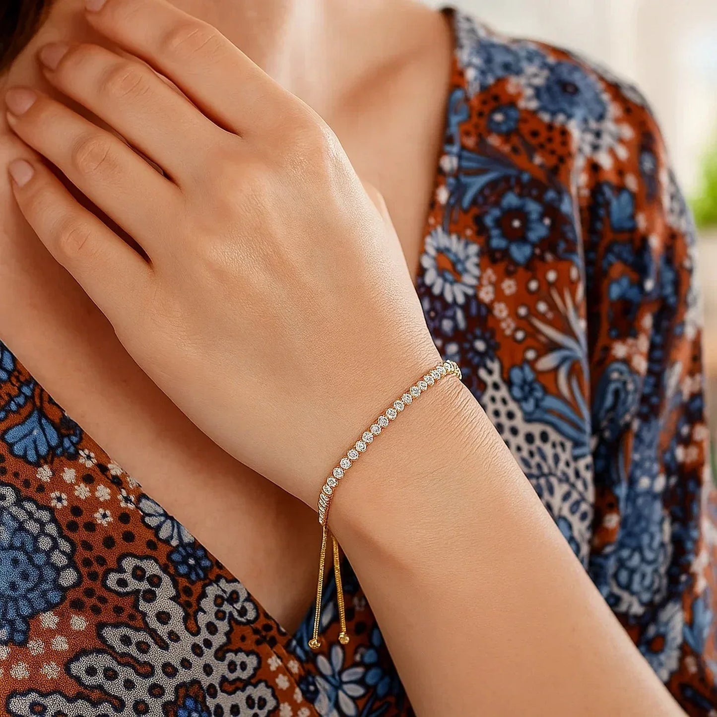 Adjustable Tennis Style Bracelet with Cubic Zirconia in Sterling Silver(5.10 mm) - Peelerie