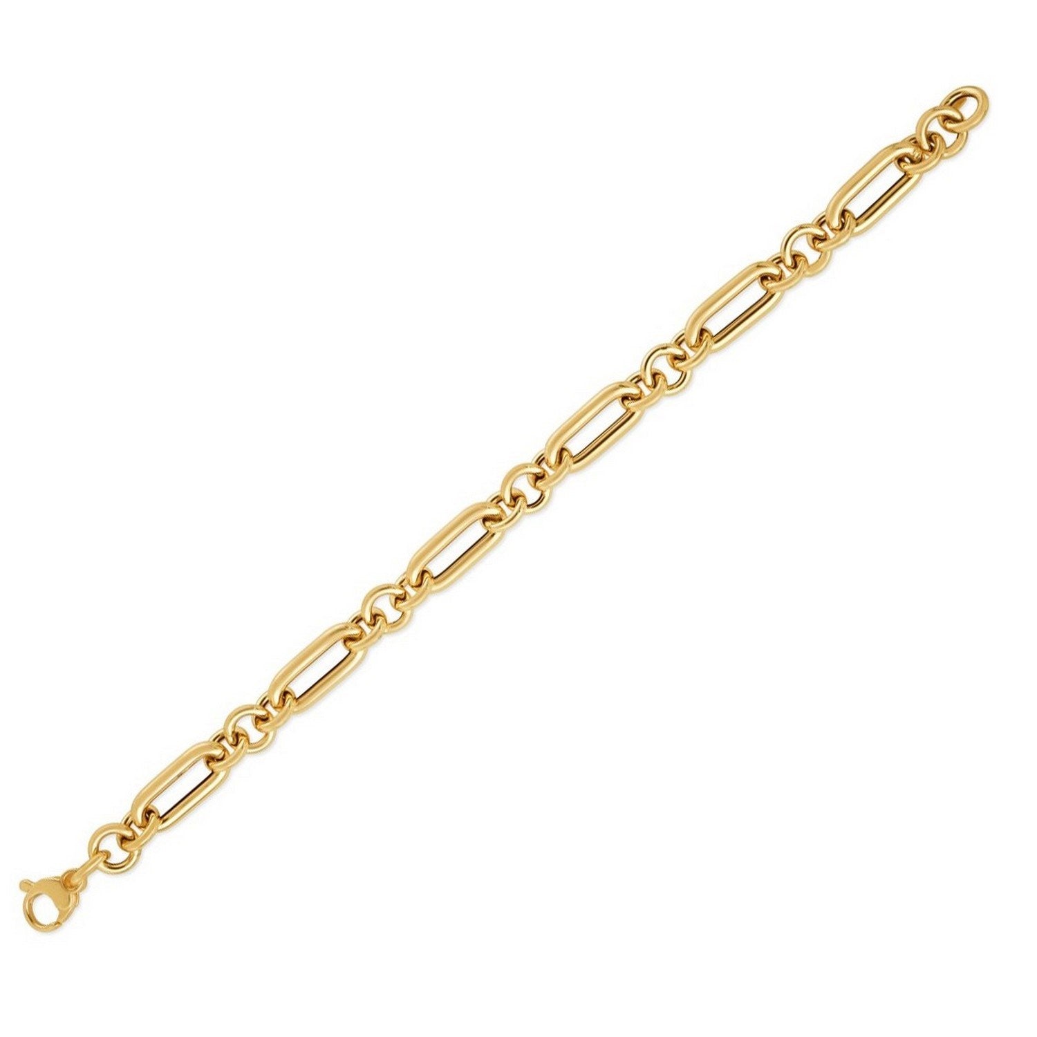 14k Yellow Gold Italian Alternating Paperclip Round Links Bracelet (8.00 mm) in a sleek high-contrast midnight luxury editori
