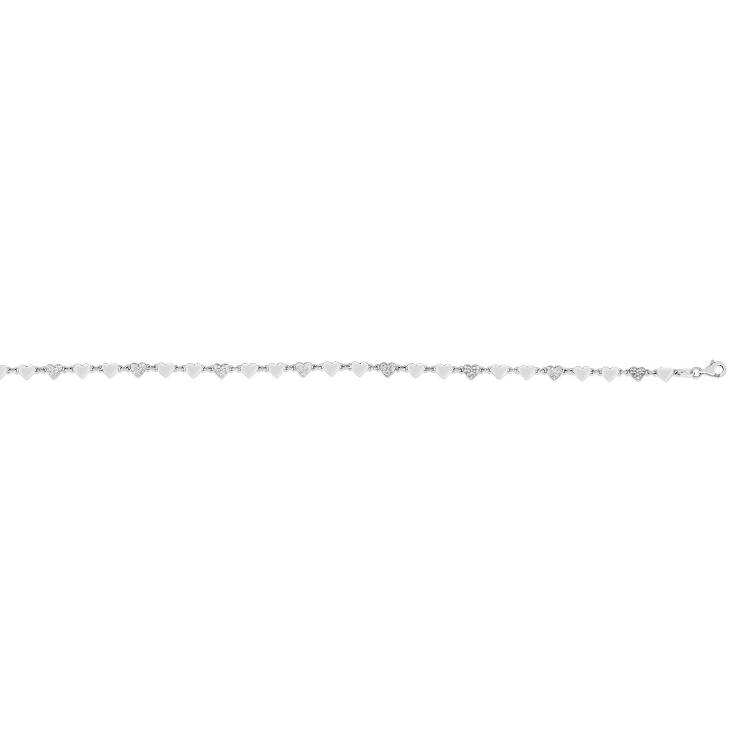Sterling Silver Rhodium Plated Heart Anklet