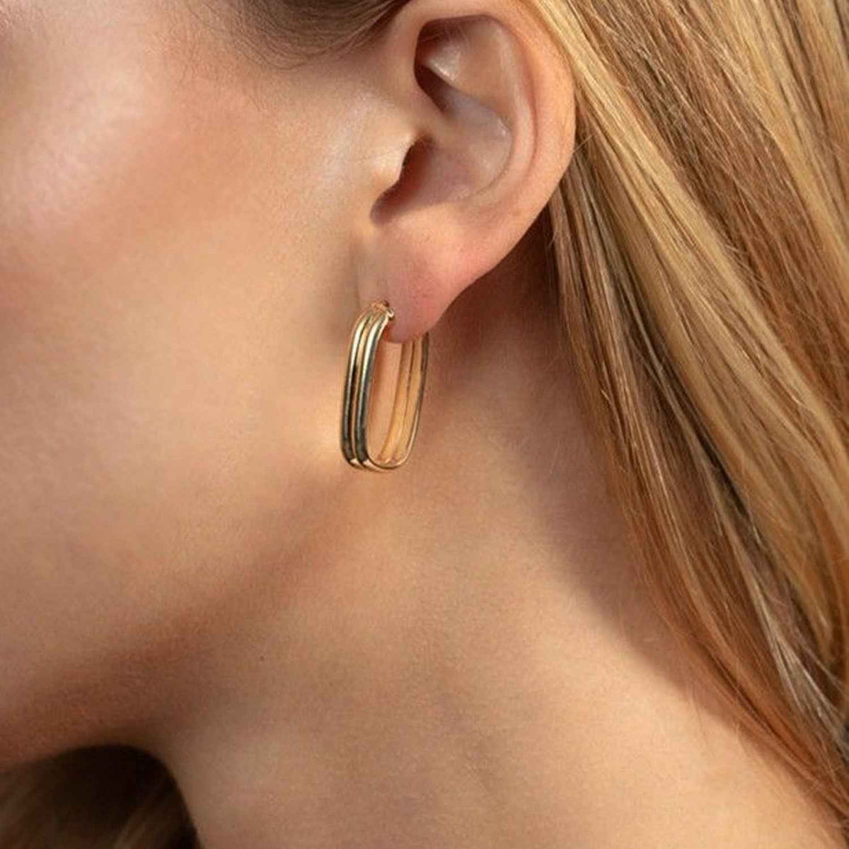 14K Yellow Gold Double Row Paperclip Hoop Earrings