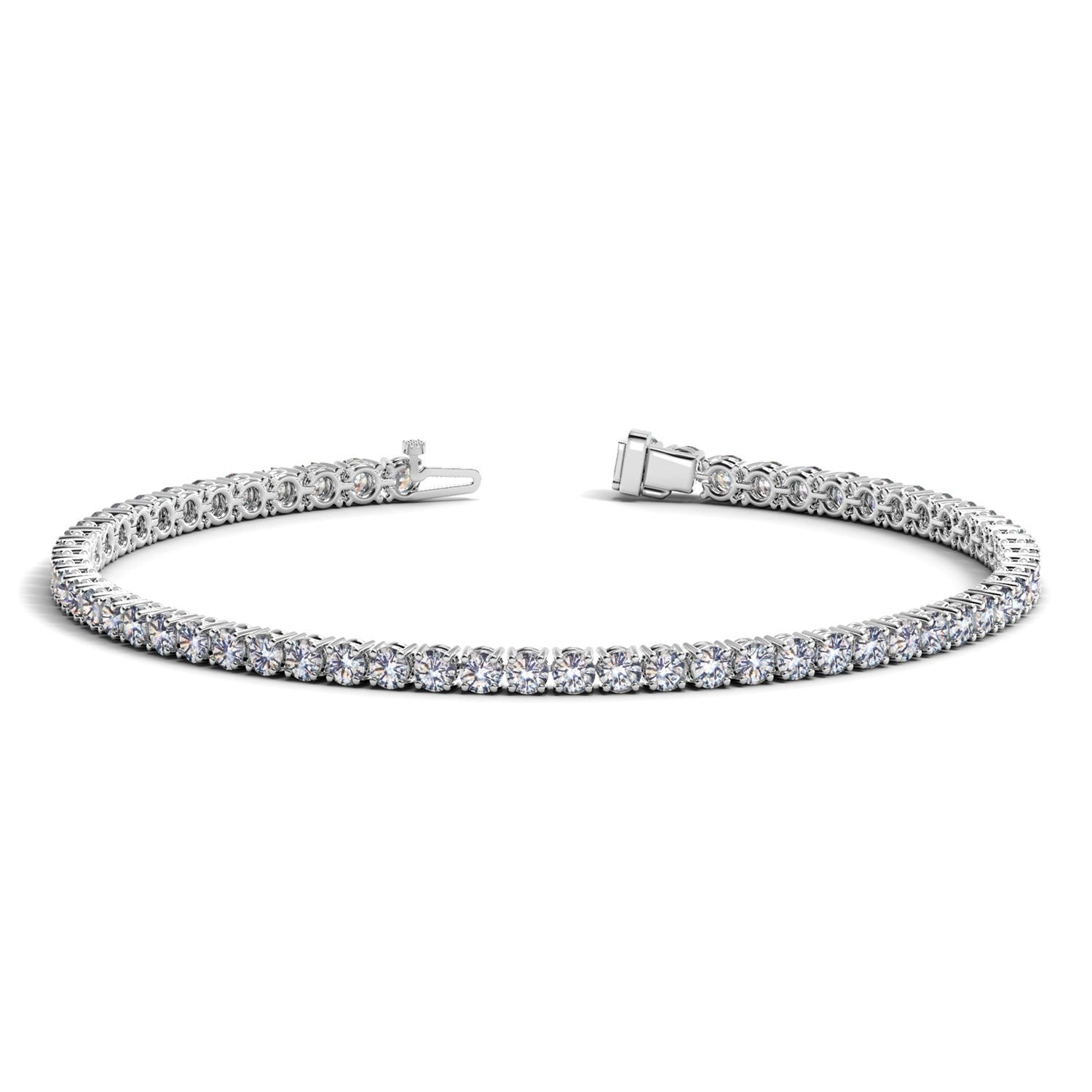 Lab Grown Round Diamond Tennis Bracelet in 14k White Gold (4 cctw F/G VS2/SI1) in a sleek high-contrast midnight luxury edito