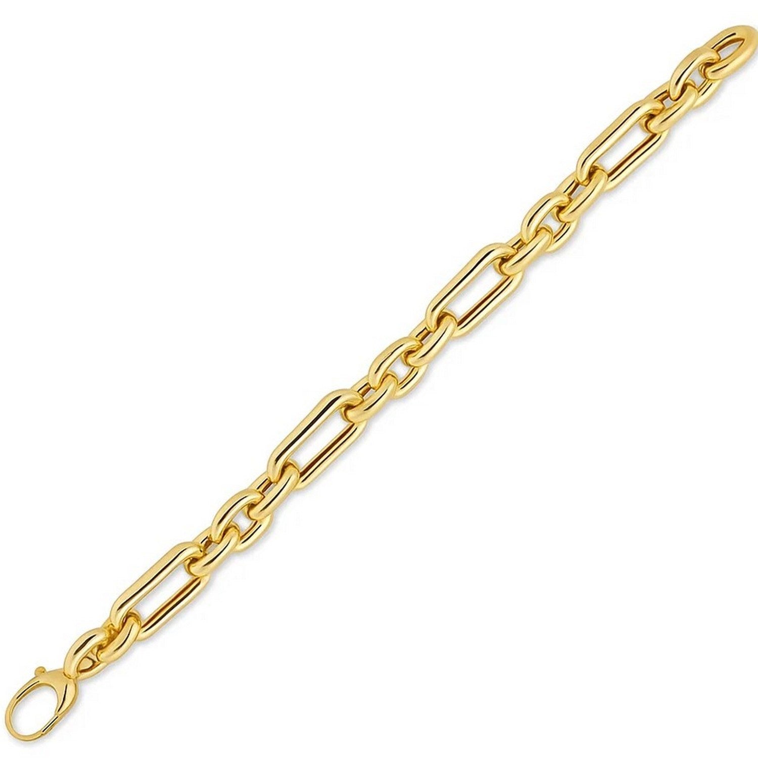 14k Yellow Gold Italian Alternating Paperclip Oval Links Bracelet (9.30 mm) in a sleek high-contrast midnight luxury editoria
