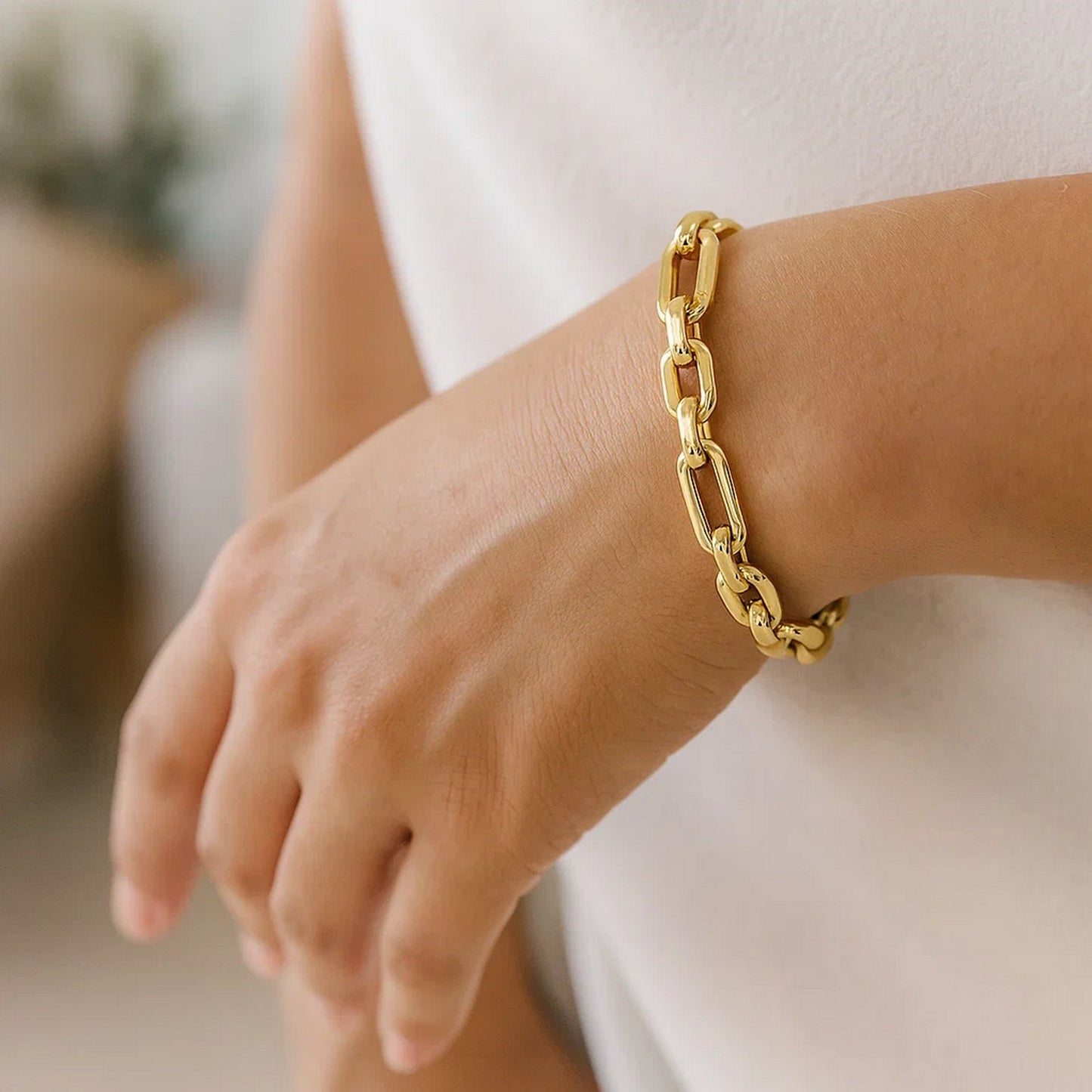 14k Yellow Gold Italian Alternating Paperclip Oval Links Bracelet (9.30 mm)