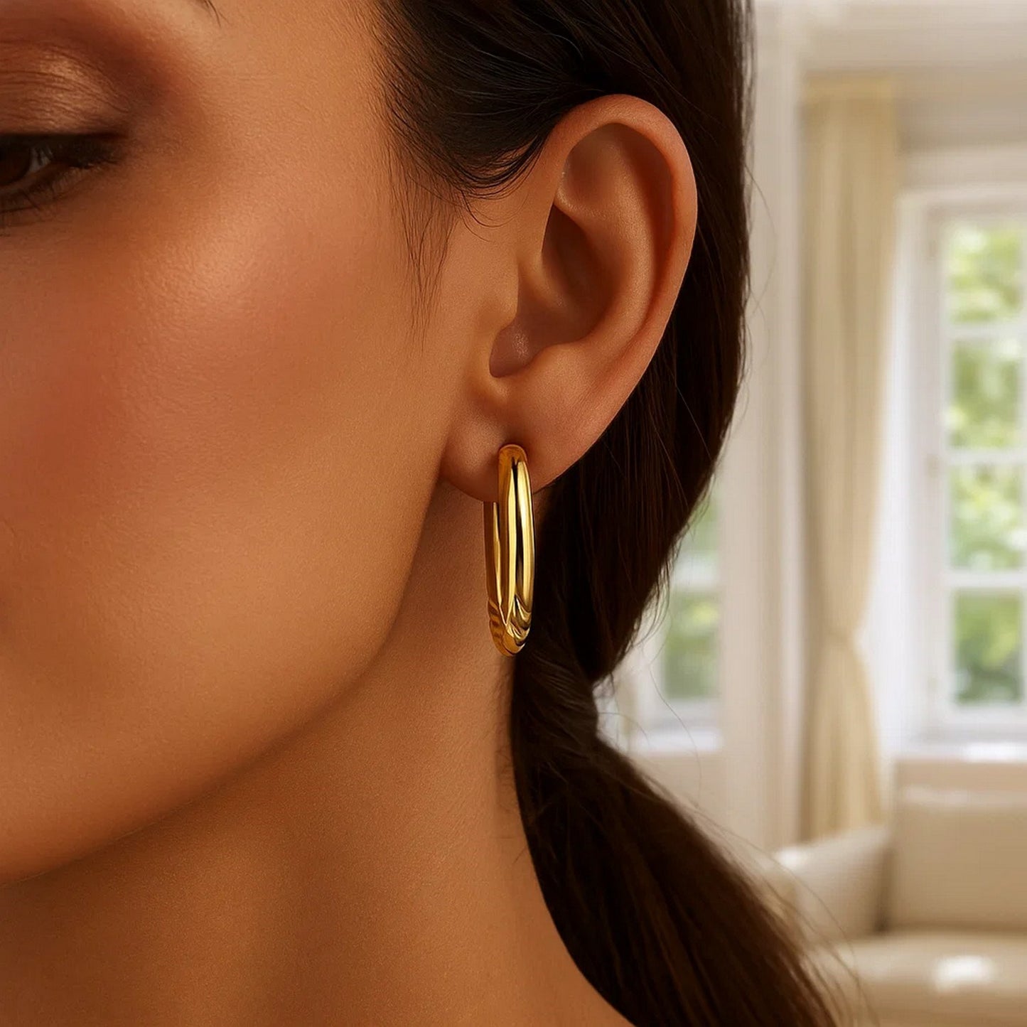 14K Yellow Gold Twisted Medium Hoop Earrings