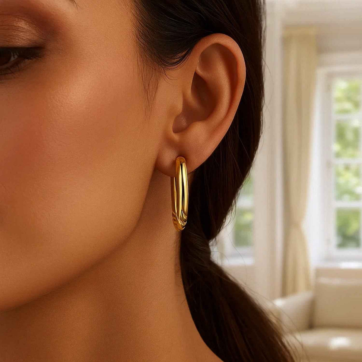 14K Yellow Gold Twisted Medium Hoop Earrings