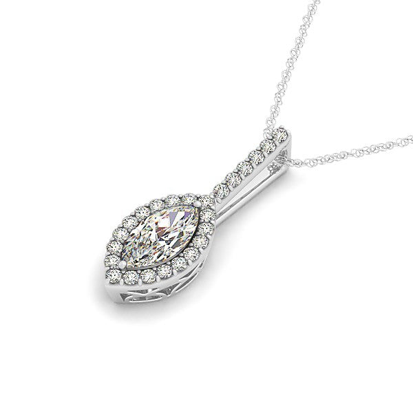 Marquis Shape Diamond Halo Pendant in 14k White Gold (2/3 cttw) - Peelerie