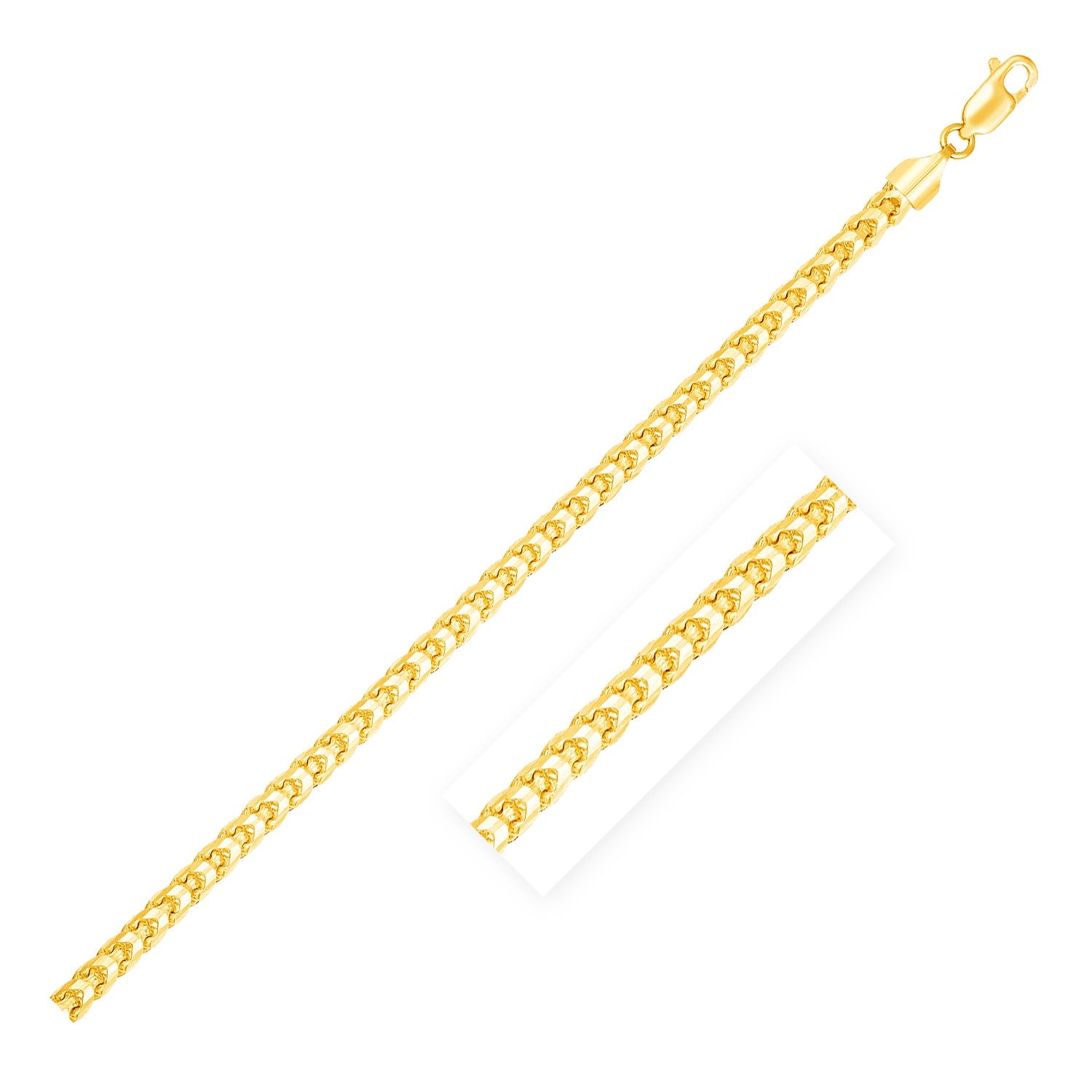 14k Yellow Gold Solid Diamond Cut Round Franco Bracelet (4.60 mm) in a sleek high-contrast midnight luxury editorial style