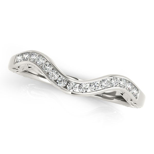 14k White Gold Curved Diamond Wedding Ring (1/10 cttw) in a sleek high-contrast midnight luxury editorial style
