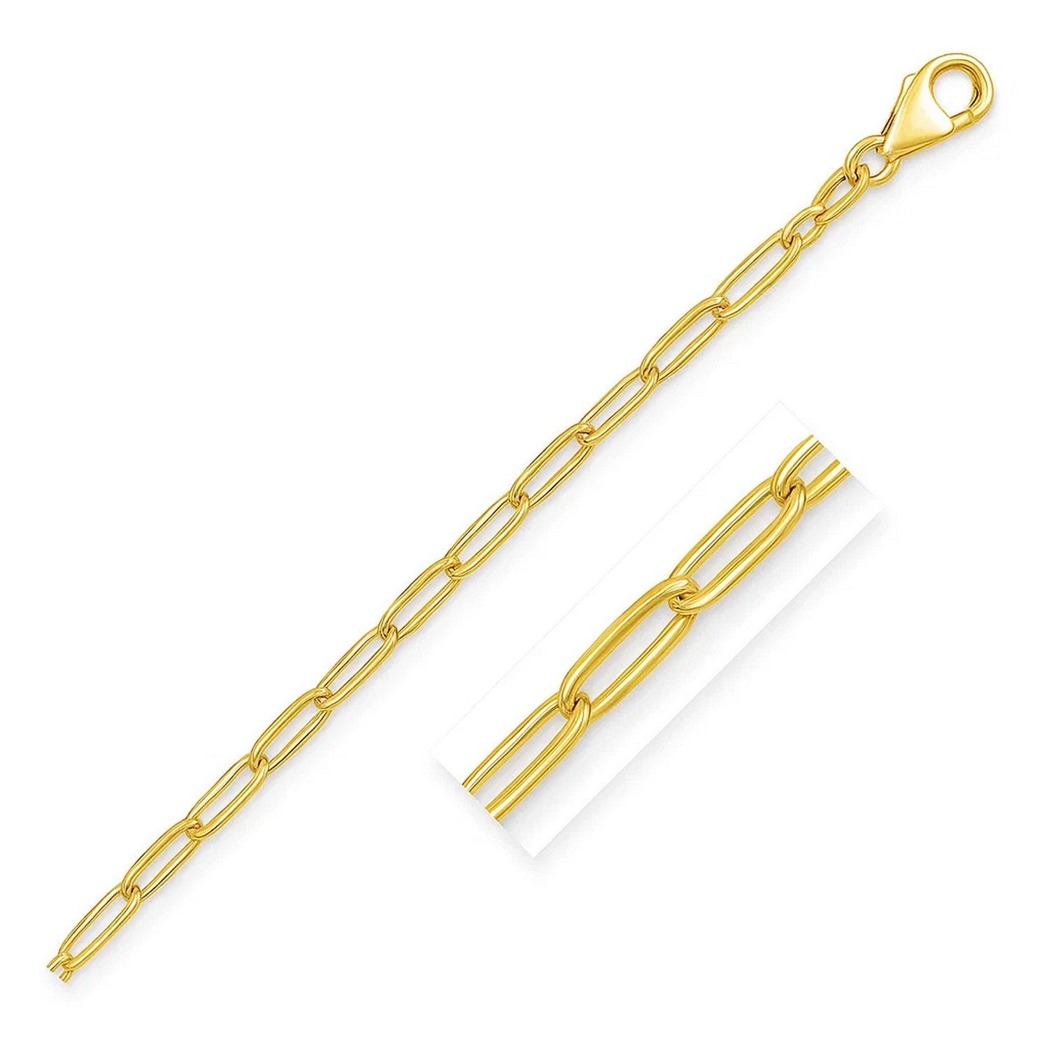 14K Yellow Gold Paperclip Bracelet (4.00 mm) in a sleek high-contrast midnight luxury editorial style