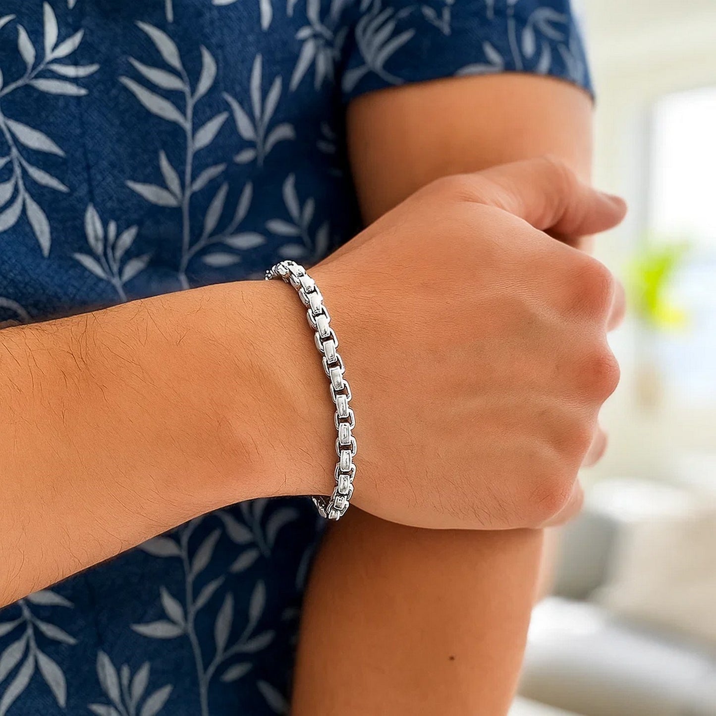 Sterling Silver Rhodium Plated Round Box Bracelet (5.20 mm)