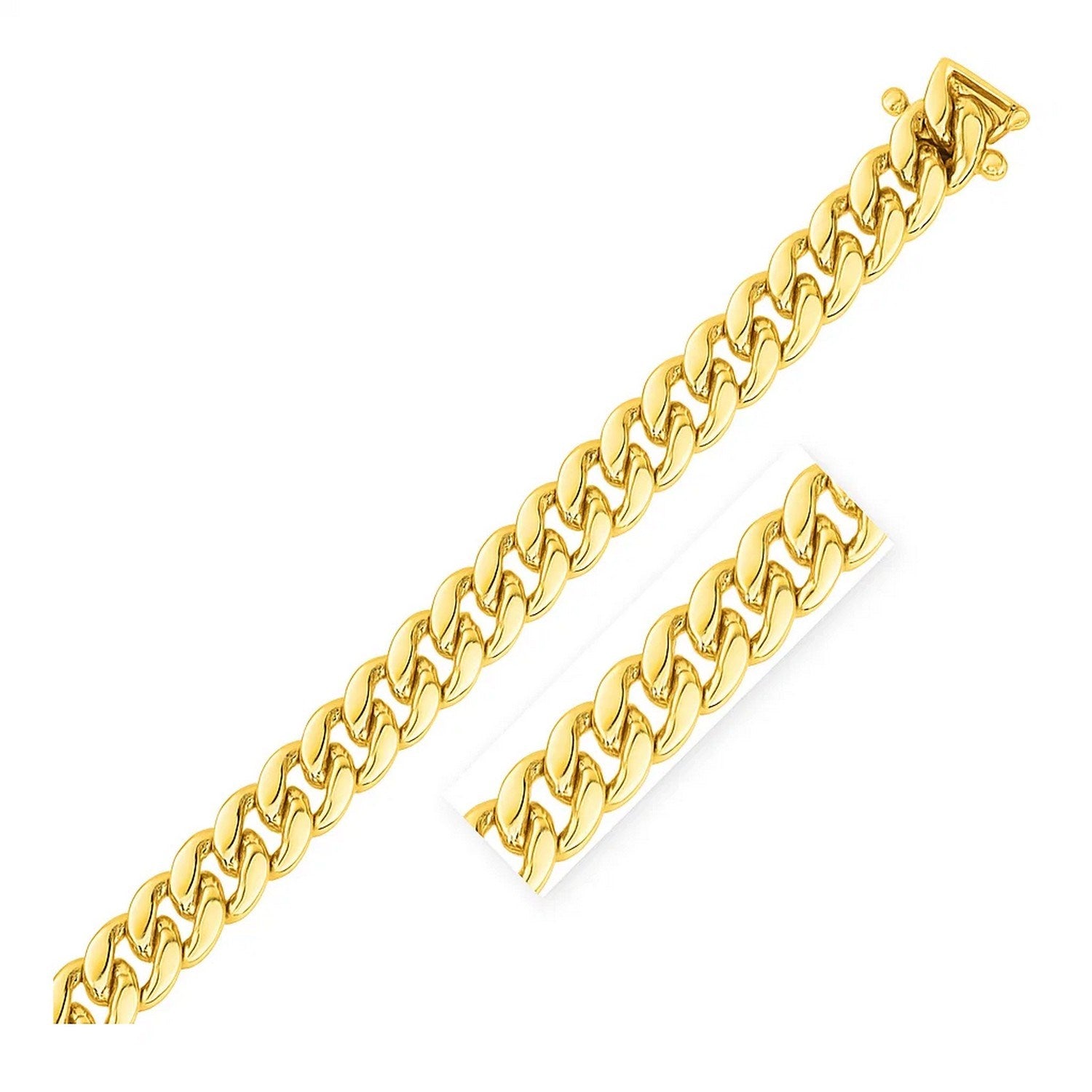 14k Yellow Gold Classic Miami Cuban Bracelet (10.10 mm) in a sleek high-contrast midnight luxury editorial style