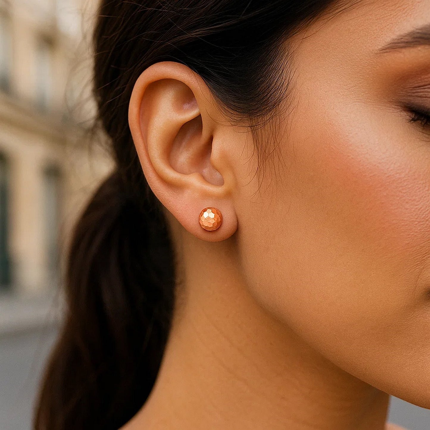 14k Rose Gold Round Faceted Style Stud Earrings(7mm)