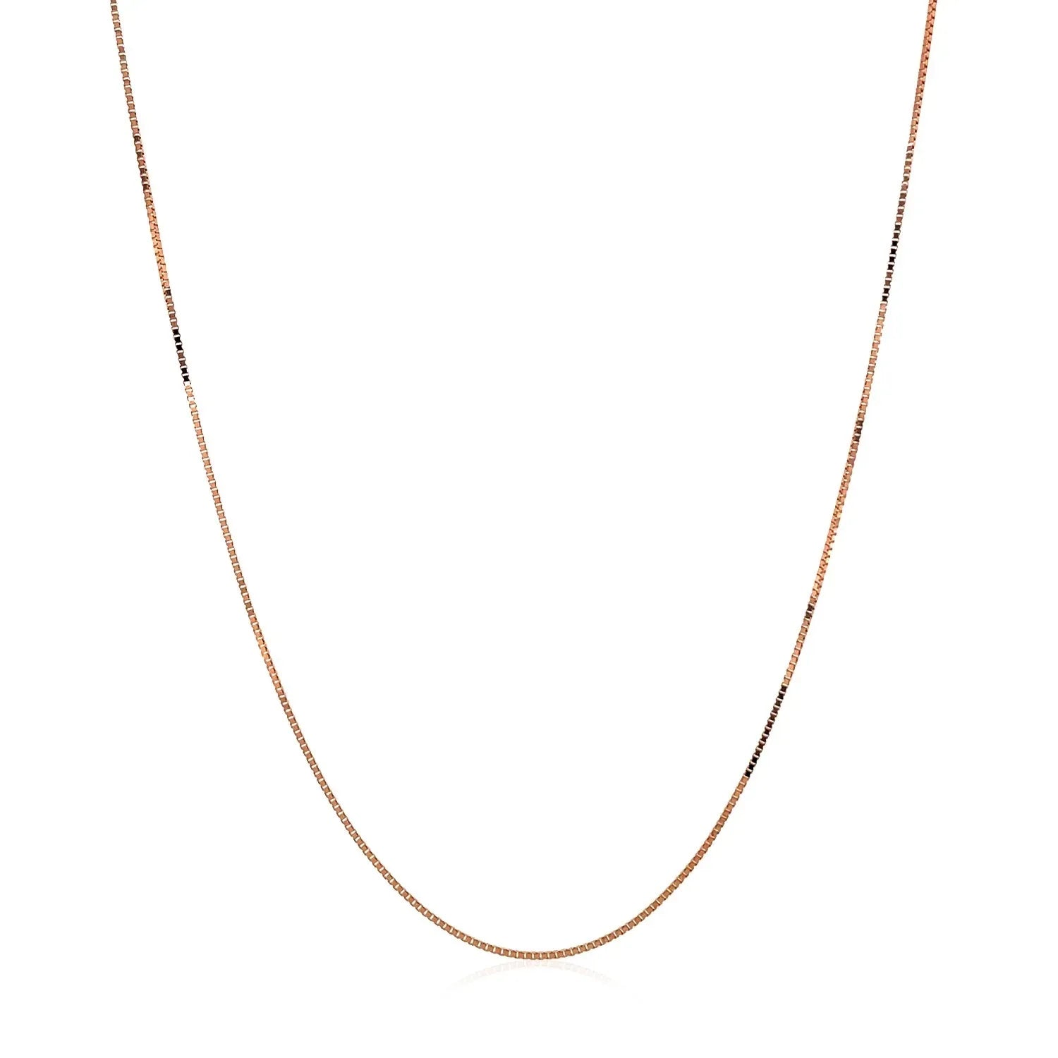 10k Rose Gold Classic Box Chain (0.45 mm) in a sleek high-contrast midnight luxury editorial style