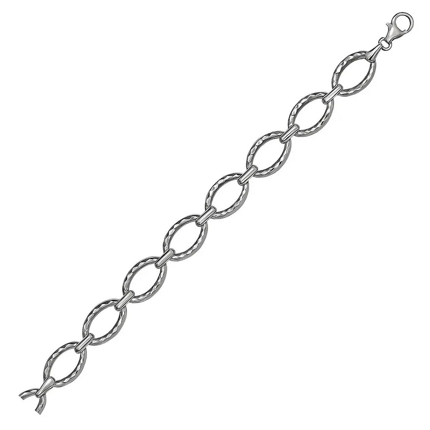 Textured Oval Link Bracelet in 14k White Gold (8.60 mm) in a sleek high-contrast midnight luxury editorial style