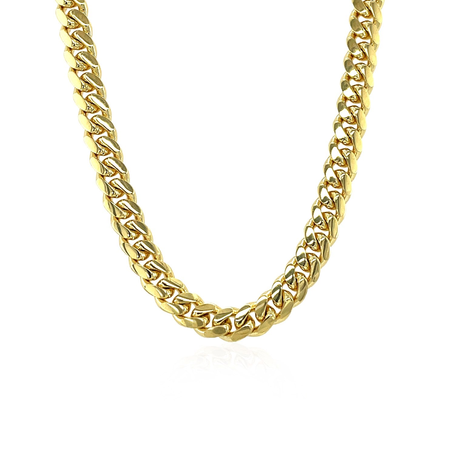 14k Yellow Gold Classic Miami Cuban Solid Chain (5.00 mm) in a sleek high-contrast midnight luxury editorial style