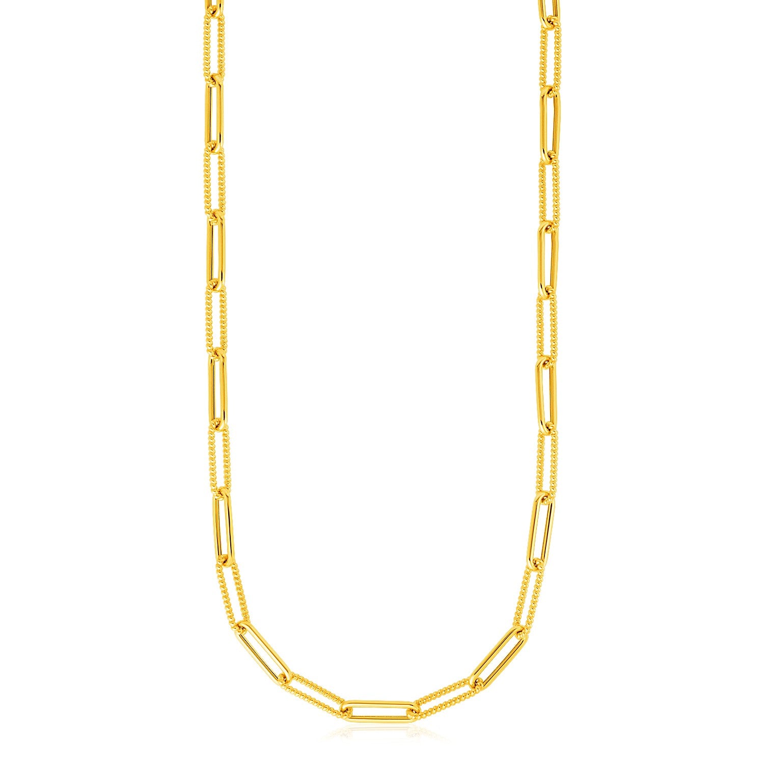 14k Yellow Gold Textured Paperclip Chain (3.5 mm) in a sleek high-contrast midnight luxury editorial style