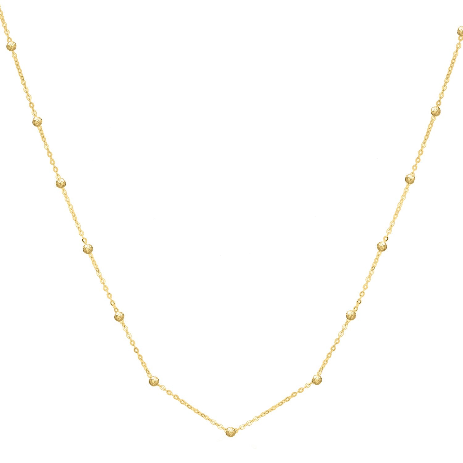 Textured Saturn Bead Necklace in 14K Yellow Gold in a sleek high-contrast midnight luxury editorial style