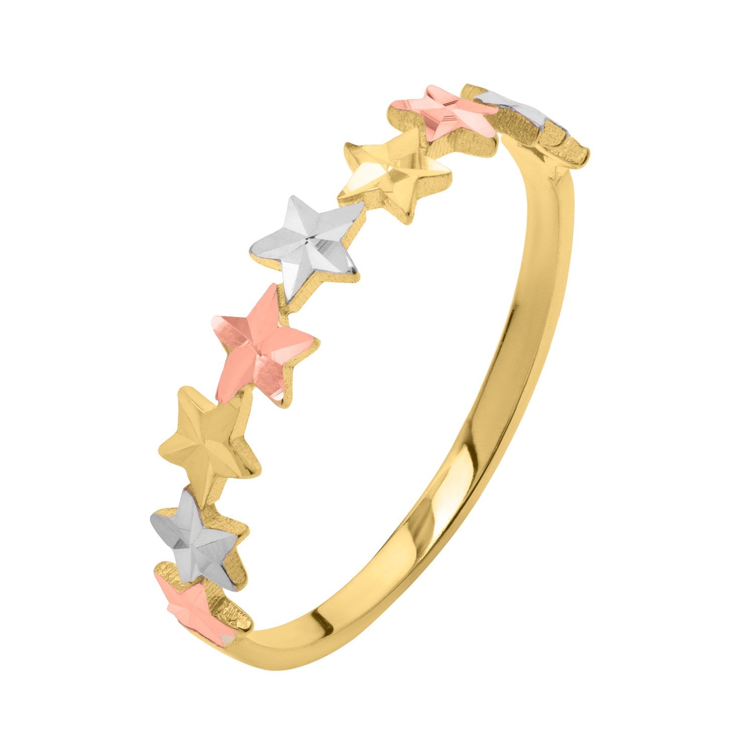 Tri color Star Ring in 10K Gold in a sleek high-contrast midnight luxury editorial style