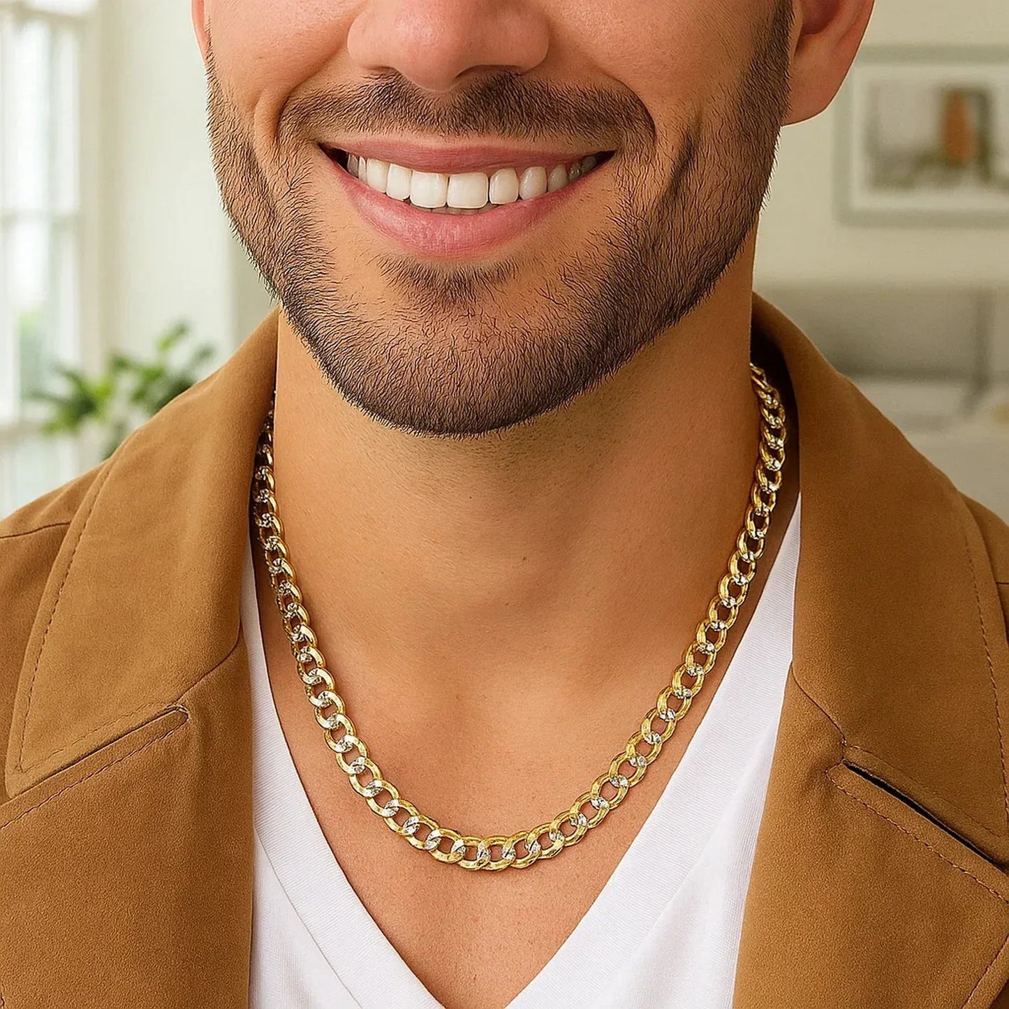 14k Two Tone Gold Pave Curb Chain (5.70 mm) - Peelerie