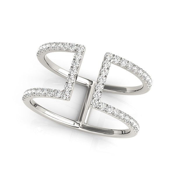 14k White Gold Modern Dual Band Style Diamond Ring (1/2 cttw) in a sleek high-contrast midnight luxury editorial style