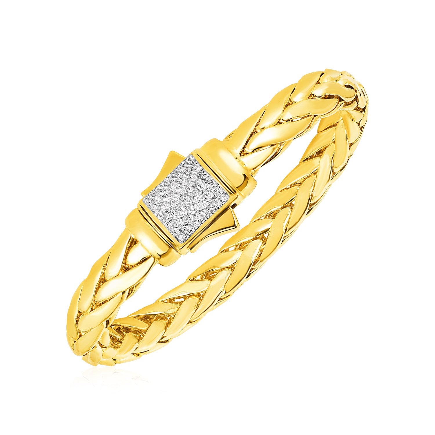 Woven Rope Bracelet with Diamond Accented Clasp in 14k Yellow Gold in a sleek high-contrast midnight luxury editorial style