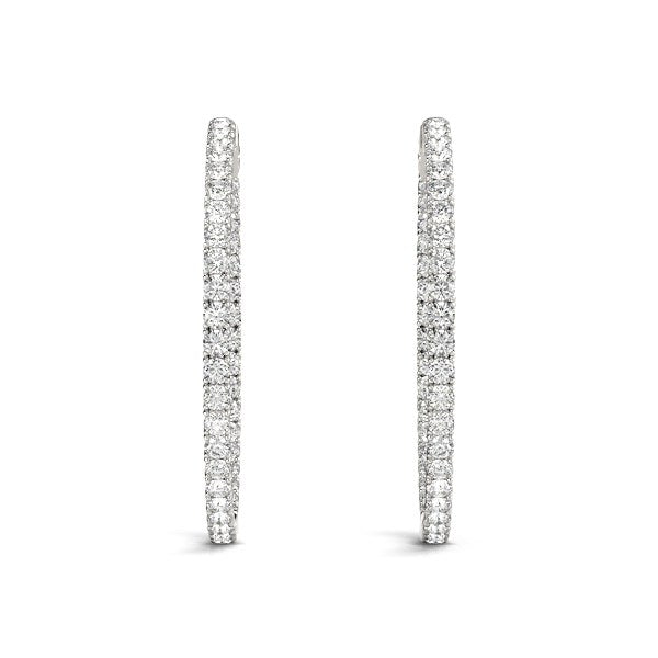 14k White Gold Diamond Hoop Earrings with Shared Prong Setting (2 cttw) - Peelerie